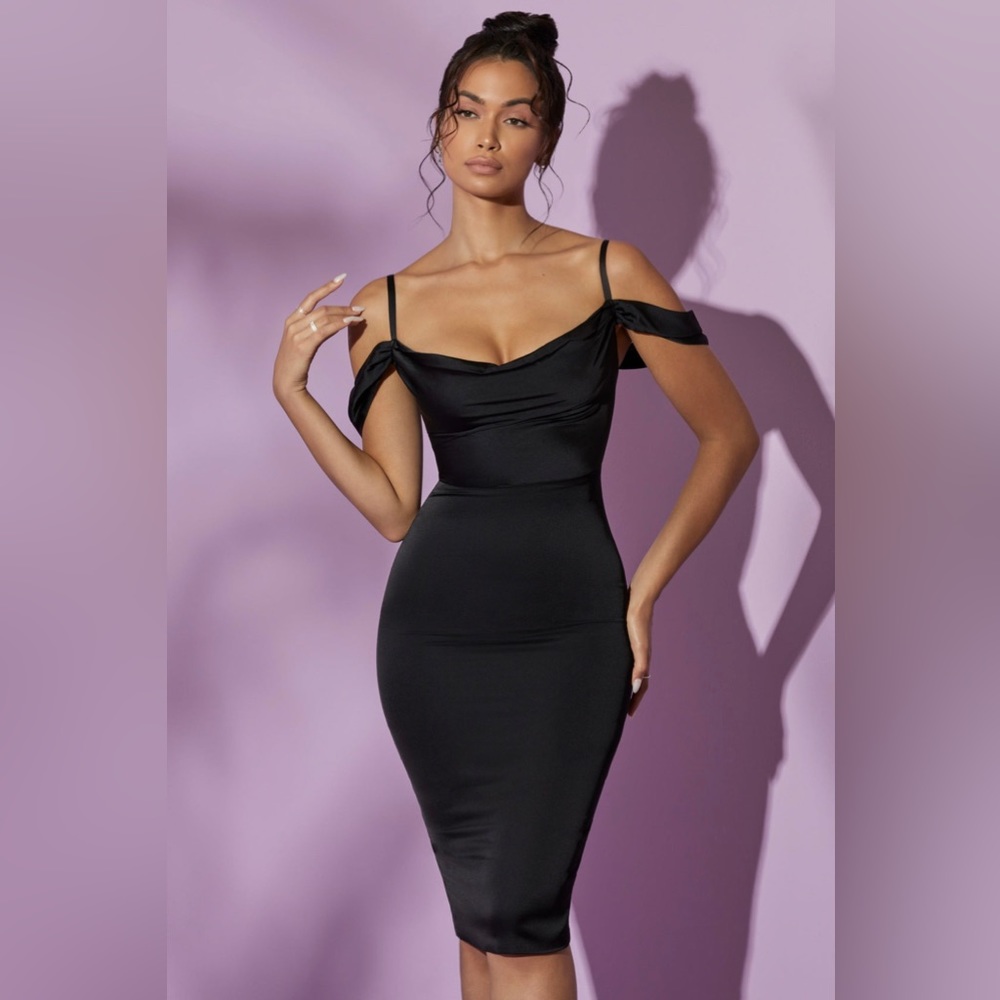 GIADA Cowl Sleeve MIDI Dress in Black